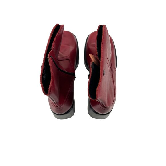 Skechers Somethin Else Red Leather Heeled Ankle Boots Womens Size 9 Side Zipper - Picture 3 of 7